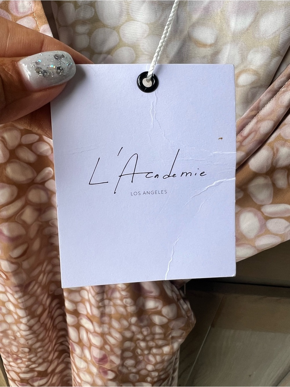 L'Academie One-Shoulder Dress in Blush Beige Print Size Small - Picture 4 of 10
